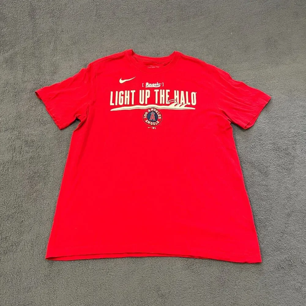 Nike Tee Red Los Angeles Angels Light Up The Halo Graphic T-Shirt Men's Size L